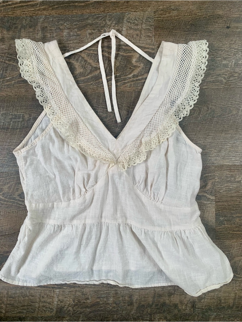 Old West Cream Lace-Trim Halter Peplum Camisole
